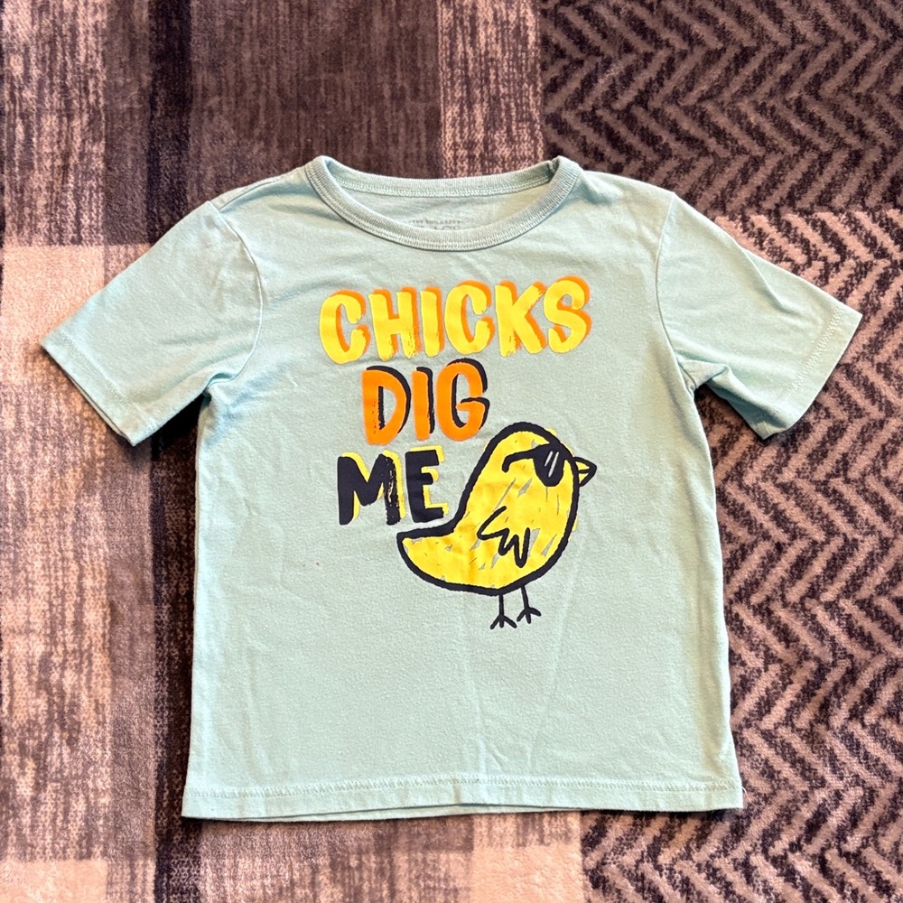 The Children's Place Mint Tee with Yellow Chick and Text